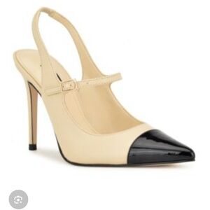 Nine West Black and Cream Pointed Slingback Heels